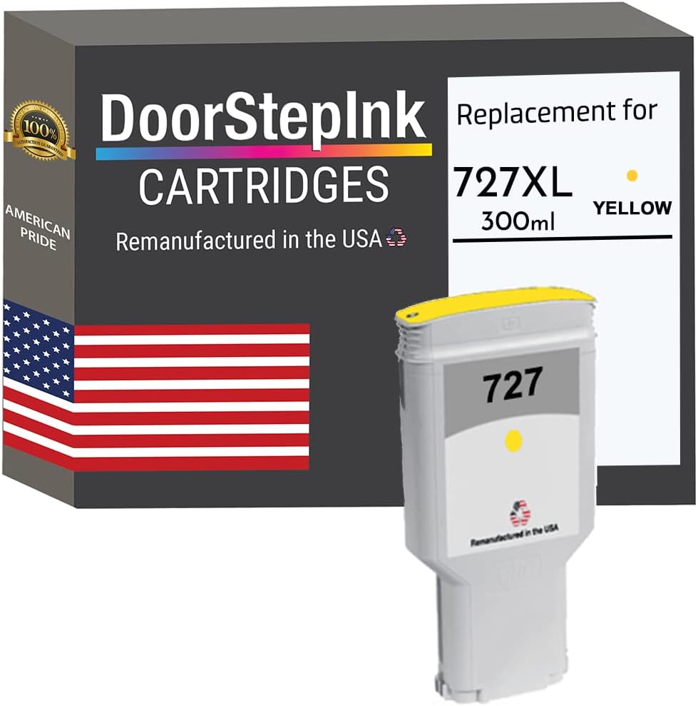 DoorStepInk Recambios de cartucho de tinta remanufacturados en los Estados Unidos para HP 727 10.1 fl oz amarillo F9J78A para impresoras DesignJet