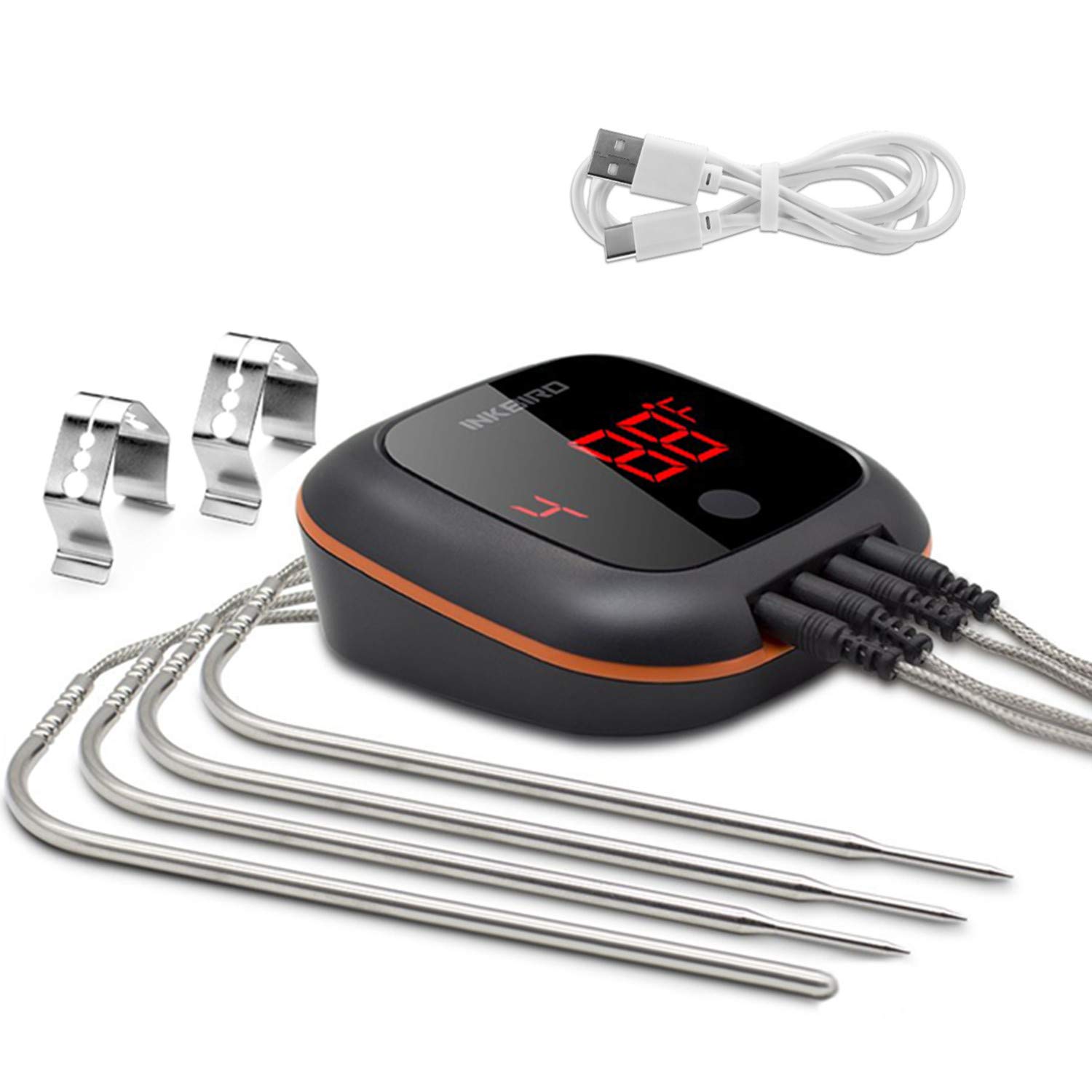 Inkbird Termómetro para parrilla, termómetro para ahumar Bluetooth, termómetro digital de barbacoa con 150 pies, alarma y temporizador, termómetro