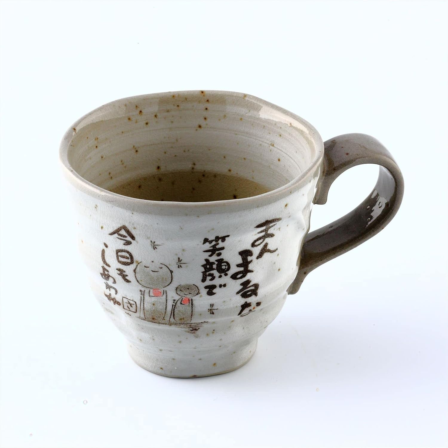 Juego de 2 tazas de café de cerámica japonesas Mino Yaki (Ware), diseño de poema japonés Jizo, gris, 8.8 onzas líquidas, tazas de té hechas a mano,