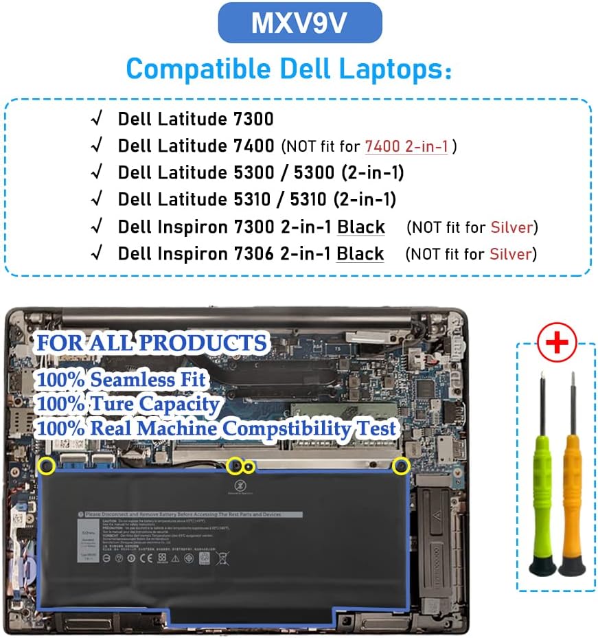 ANTIEE 60WH MXV9V – Batería para portátil Dell Latitude 5300 E5300, 5310 E5310, 7300 E7300, 7400 E7400, 5300 5310 7300 2 en 1,7306 2 en 1, negro,
