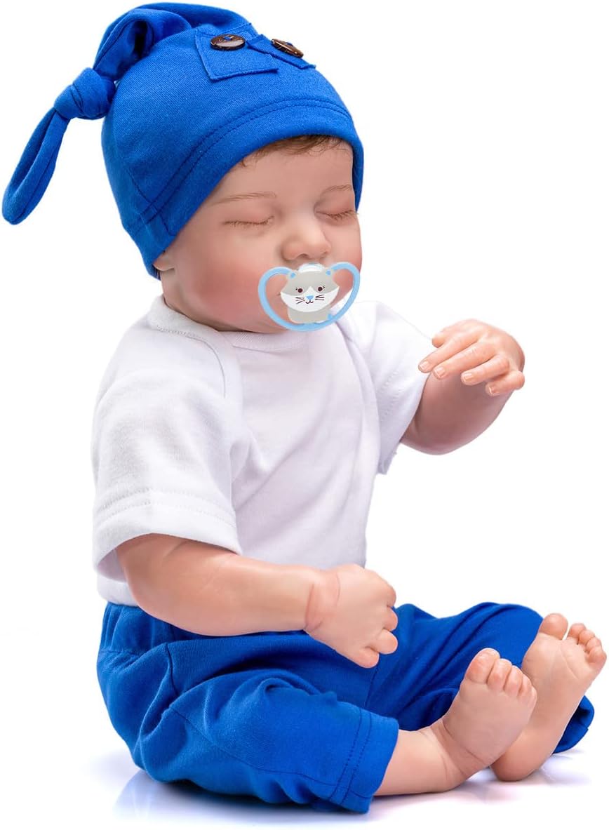 Wamdoll Muñeca Reborn Reborn de 19 pulgadas y 19.3 in, cuerpo de tela suave, realista, tono de piel 3D flexible con venas, pestañas arraigadas,
