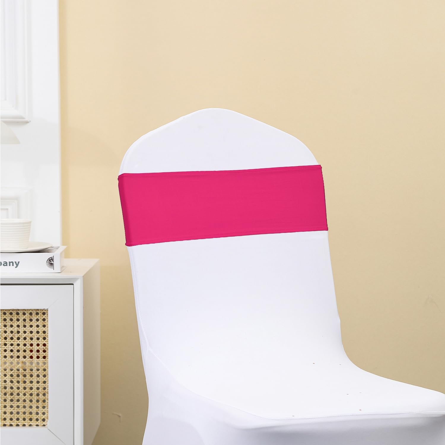 JKDMJF Bandas para sillas de color rosa intenso, 50 unidades, bandas elásticas de elastano con hebillas deslizantes, lazos elásticos universales