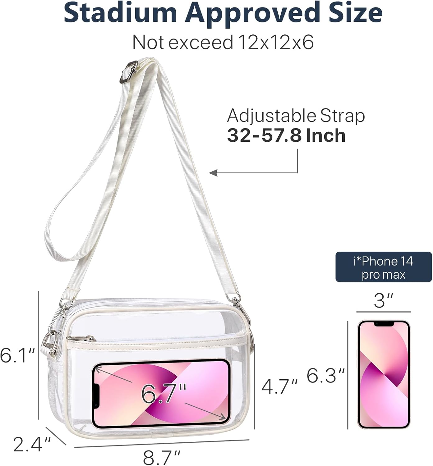 PACKISM Monederos transparentes para mujer, bolsa transparente para estadios, bolsa cruzada aprobada para conciertos para el día del juego, eventos,