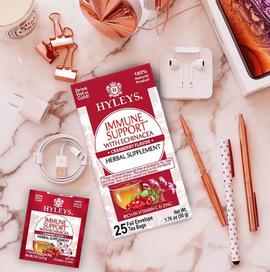 Hyleys – Té de inmunidad con sabor a arándano y equinácea, 25 bolsas de té (paquete de 1), apoya tu sistema inmunológico