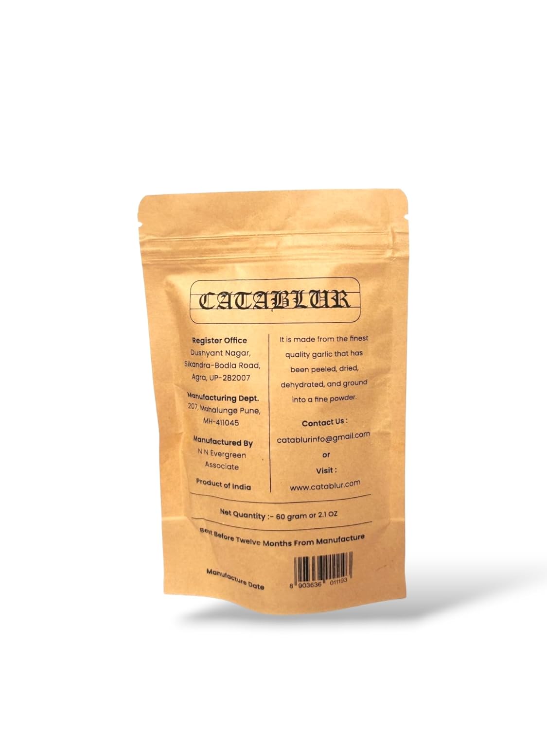 CATABLUR Ajo orgánico deshidratado en polvo, especias y condimentos, hierbas naturales, la marca más confiable, embalaje orgánico, exportado de la