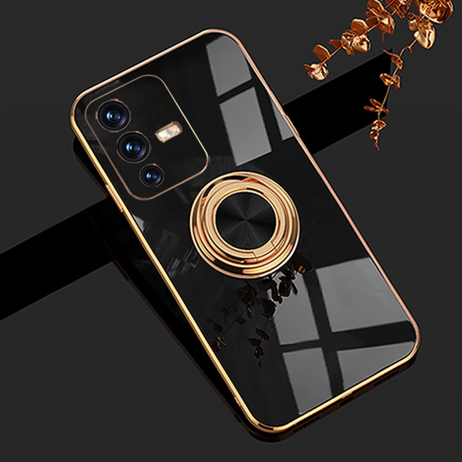 Yarxiawin Funda compatible con Vivo V23 con soporte de anillo, Vivo V23 para Vivo S12, funda negra antihuellas y protección de 360 grados a prueba