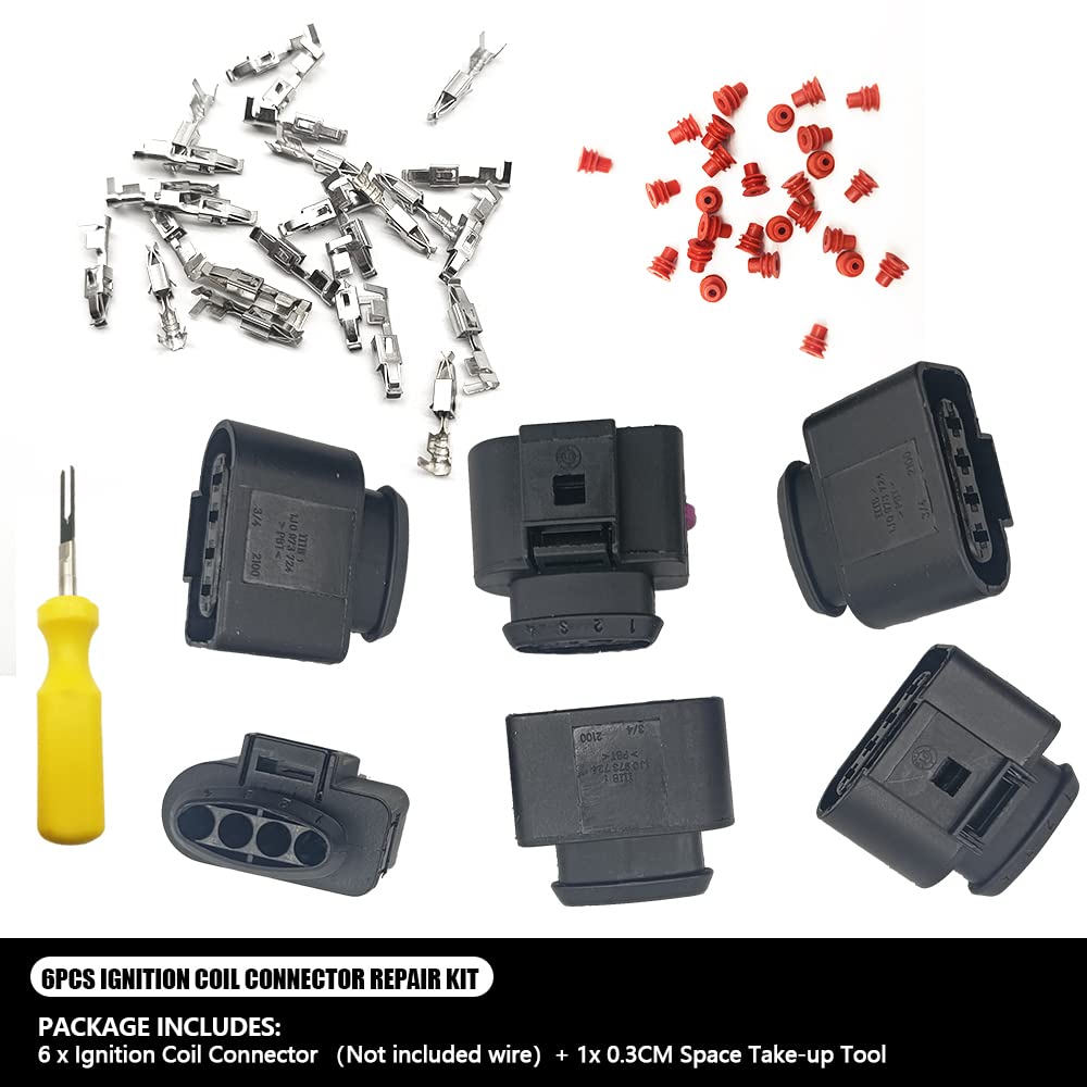 Meyffon Kit de reparación de conector de bobina de encendido 6 uds. Cableado de enchufe Wherramienta para Audi VW reemplazar 4B0 973 724 4B0973724