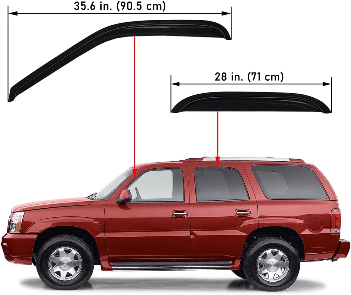 Lightronic WV94304 – Protector de lluvia para ventana lateral de montaje exterior, humo oscuro, juego de 4 piezas, se adapta a Cadillac Escalade