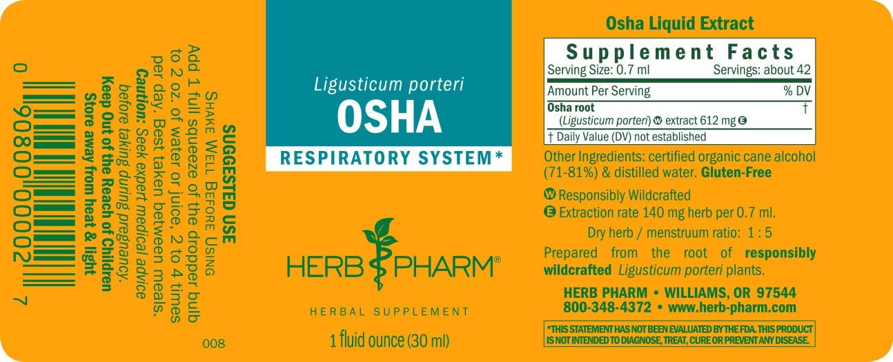 Herb Pharm Extracto líquido de raíz de Osha para apoyo respiratorio – 1 onza