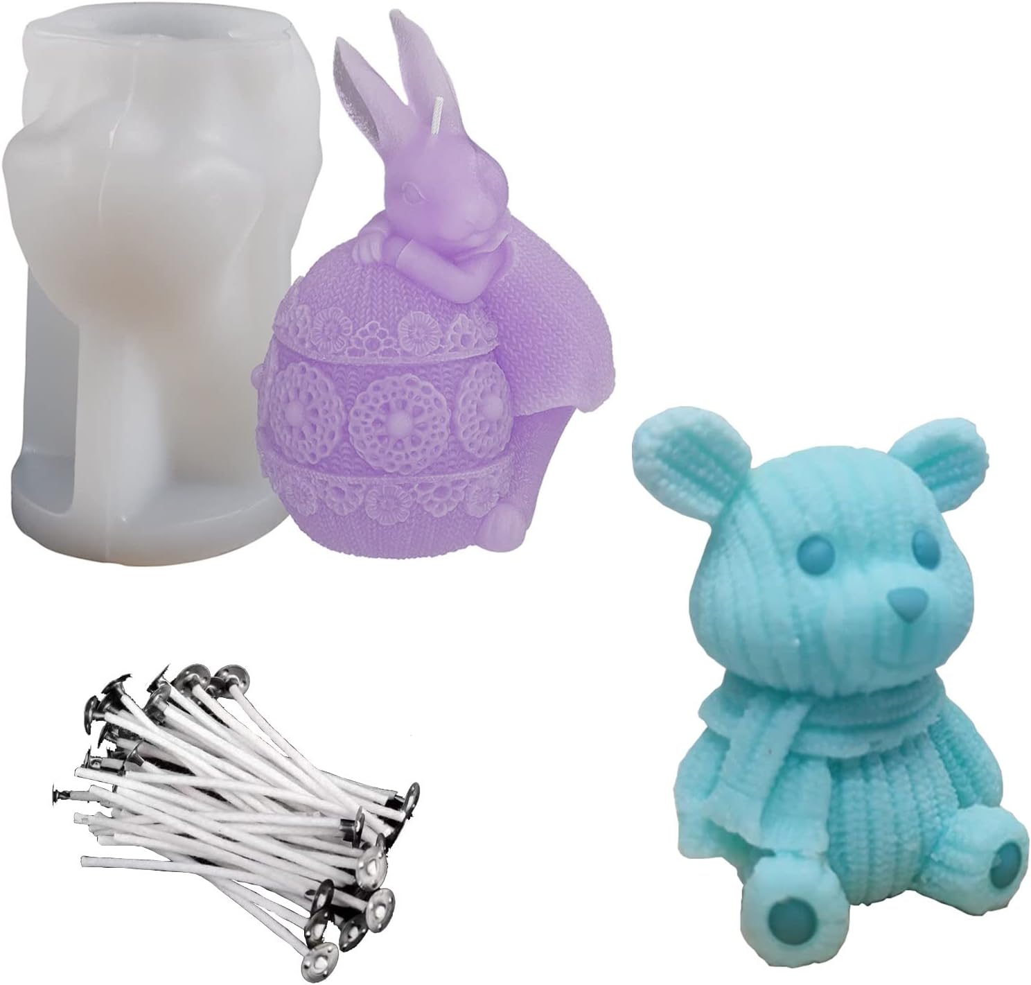 GVMW 2 moldes para velas 3D animales molde antiadherente de resina epoxi fundición de silicona para hacer velas, jabón yeso