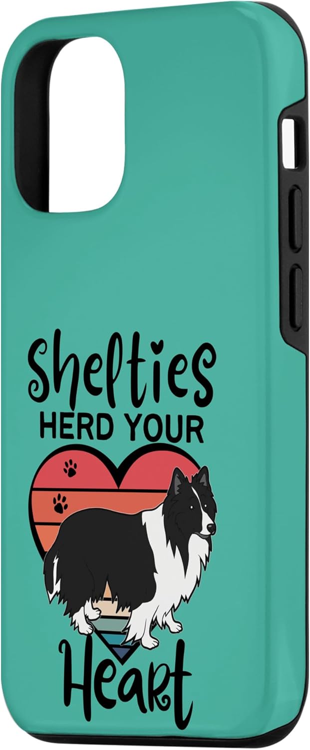 Funda para iPhone 13 Pro Shelties Herd Your Heart Black White Bi Black Sheltie Mom