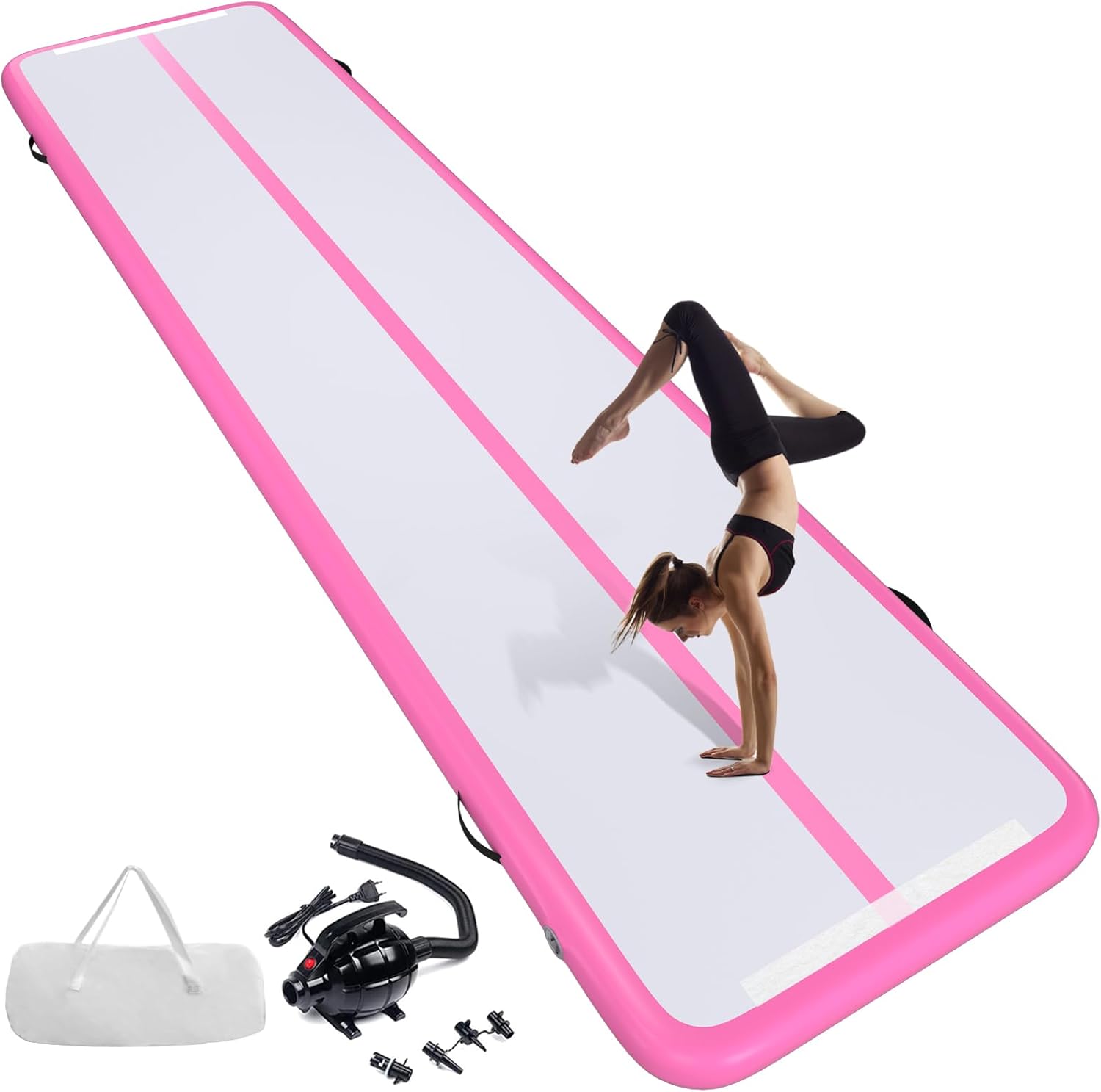 Colchoneta inflable de gimnasia de 10, 13, 16, 20 pies, con bomba de aire eléctrica, de 4 pulgadas, para uso doméstico, entrenamiento, yoga, aire
