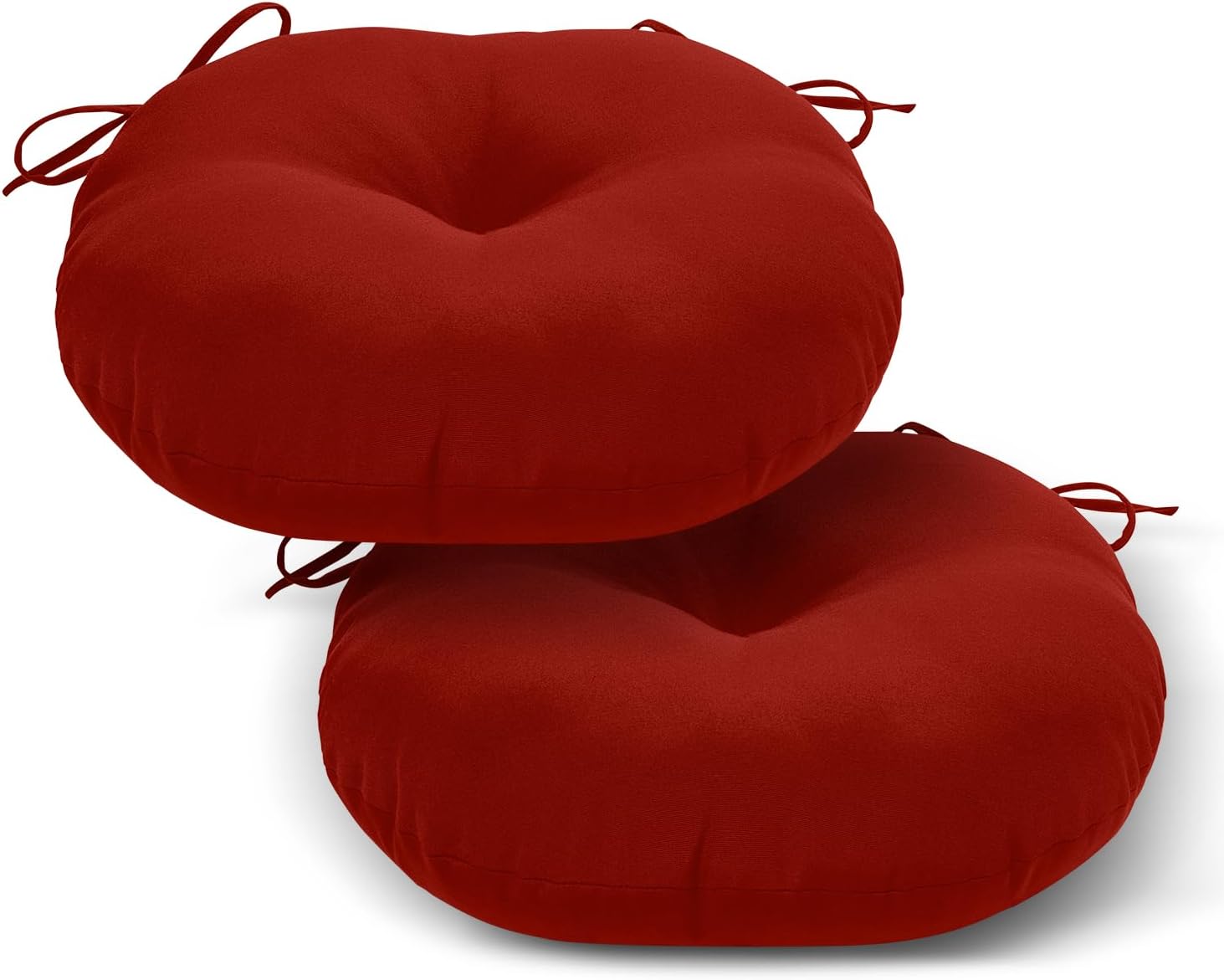 LOVTEX Bistro – Juego de 2 cojines redondos para sillas de exterior de 15 pulgadas, impermeables, redondos, con lazos, color rojo ladrillo, cojines