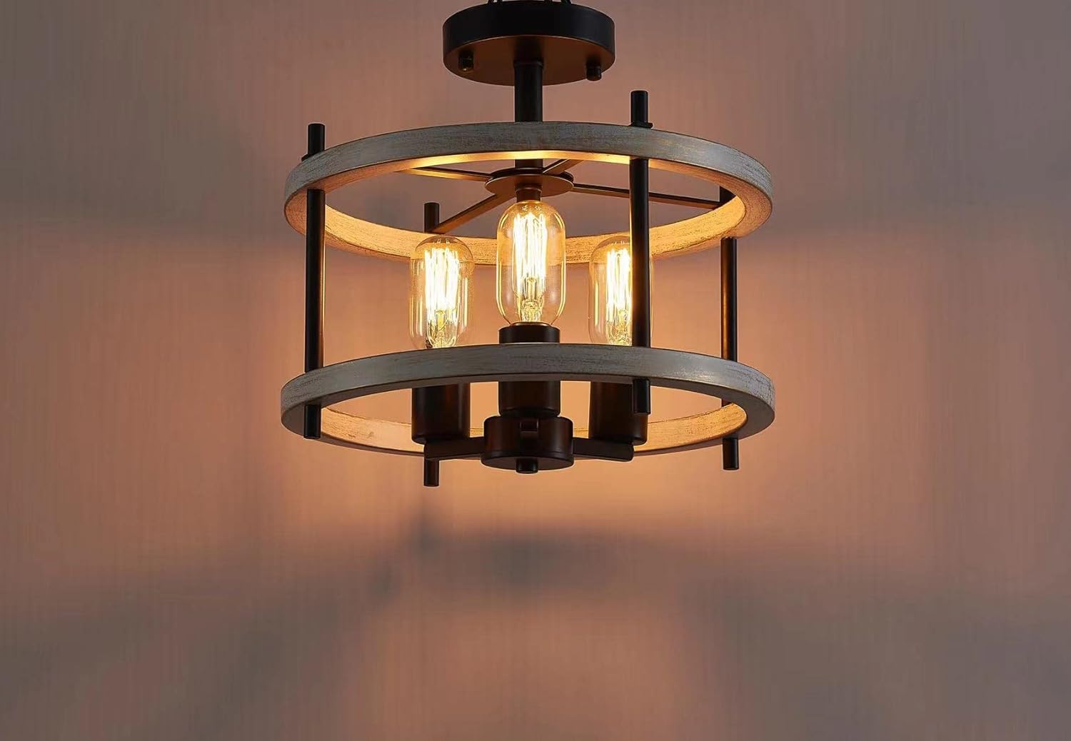 AGV LIGHTING Lámpara de techo semiempotrada, lámpara de granja de 3 luces para montaje en techo