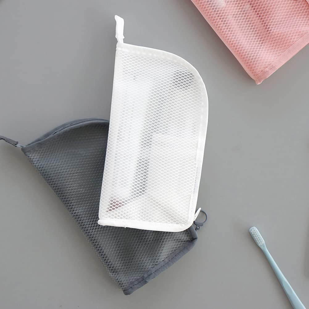 Bolsa de almacenamiento de brochas de maquillaje vertical de malla multifunción con cremallera, bolsa de aseo portátil de viaje, estuche para