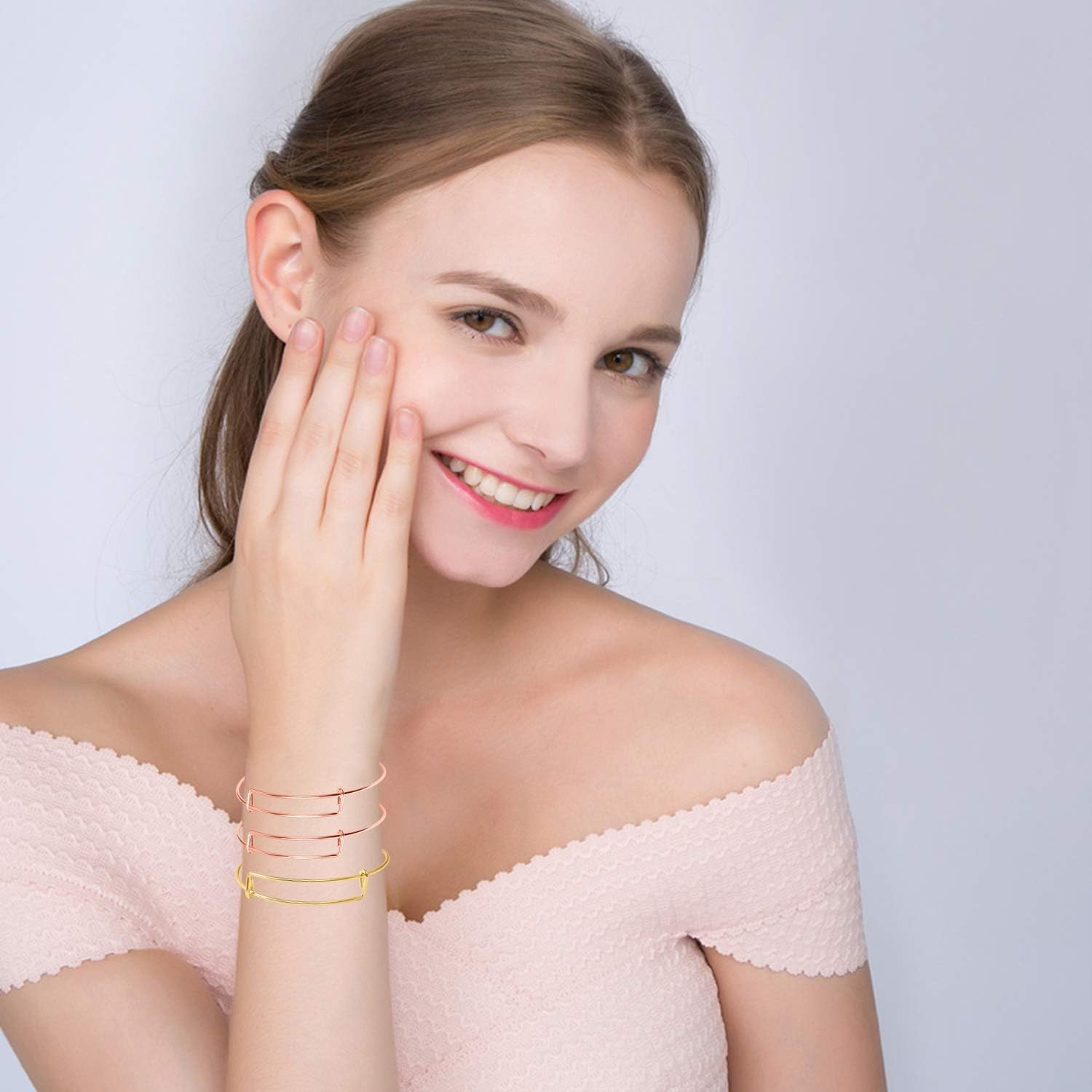 UPINS 100 pulseras expandibles ajustables en blanco para hacer joyas, 4 colores