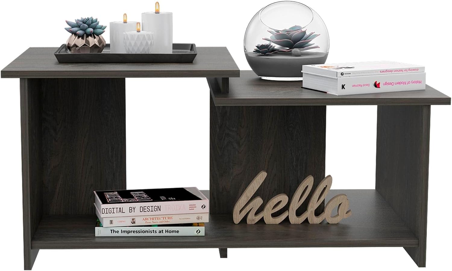 Modern Coffee Table with 3 Open Shelves Brown Contemporary Wood Finish Shelf