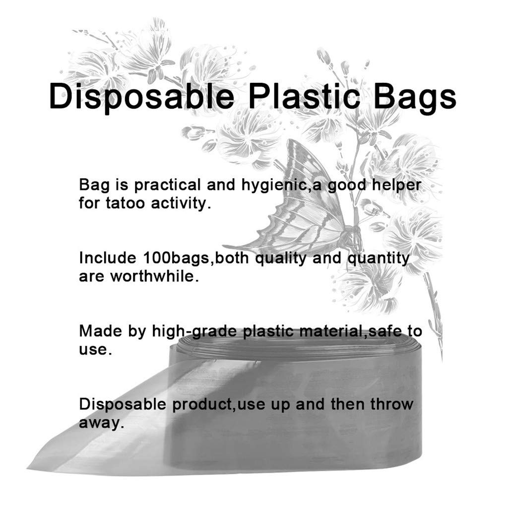 Fundas de plástico para tatuajes, 100 paquetes de cordón desechable para tatuajes, fundas de gancho para máquina de tatuaje de plástico (negro)