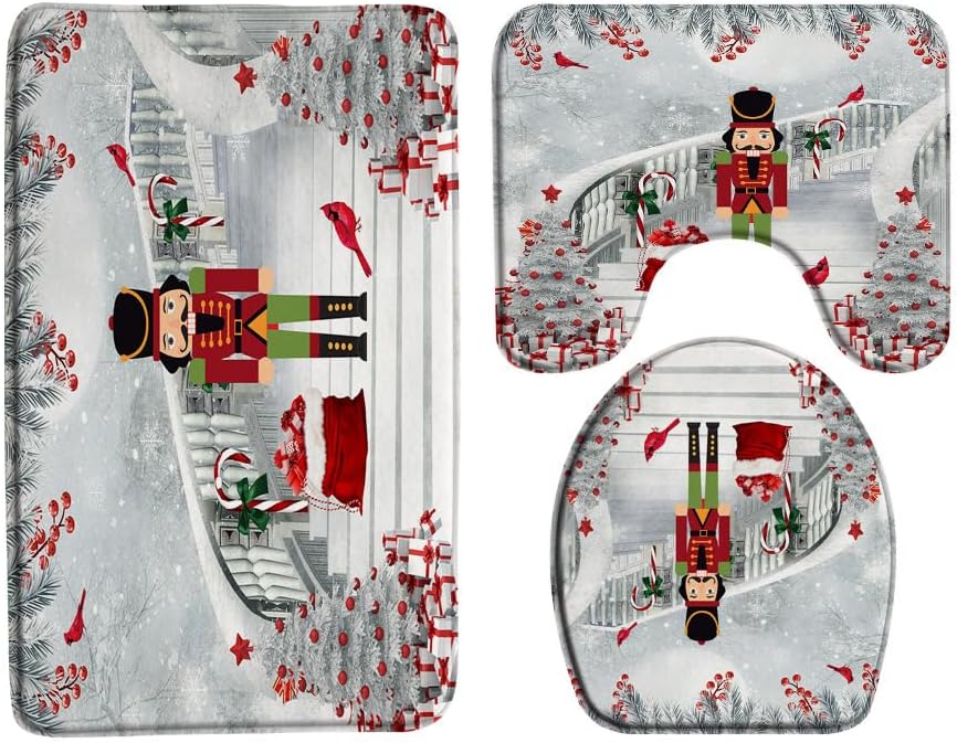 Juego de 3 tapetes de baño con diseño de árbol de Navidad, diseño de árbol de Navidad, caja de regalo, diseño de árbol de Navidad, diseño de ramas