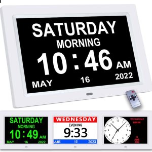 Reloj digital blanco de 9 pulgadas con 3 pantallas, regulable automático, hora de 1224 horas, fecha, semana, mes, año, 12 alarmas, 3 recordatorios, Reloj digital blanco de 9 pulgadas con 3 pantallas, regulable automático, hora de 1224 horas, fecha, semana, mes, año, 12 alarmas, 3 recordatorios,