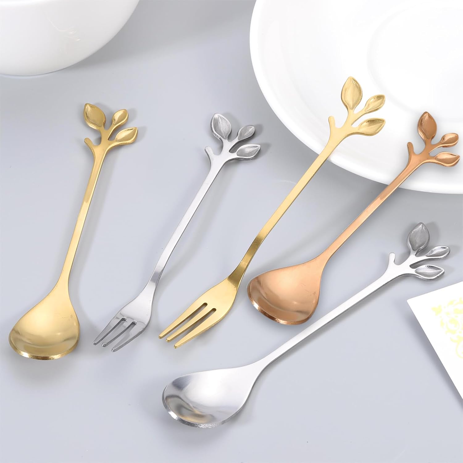 uxcell 10 tenedores de acero inoxidable para aperitivos de hojas de 4.8 pulgadas, vajilla de postre, picas de cóctel, mini tenedor de frutas para