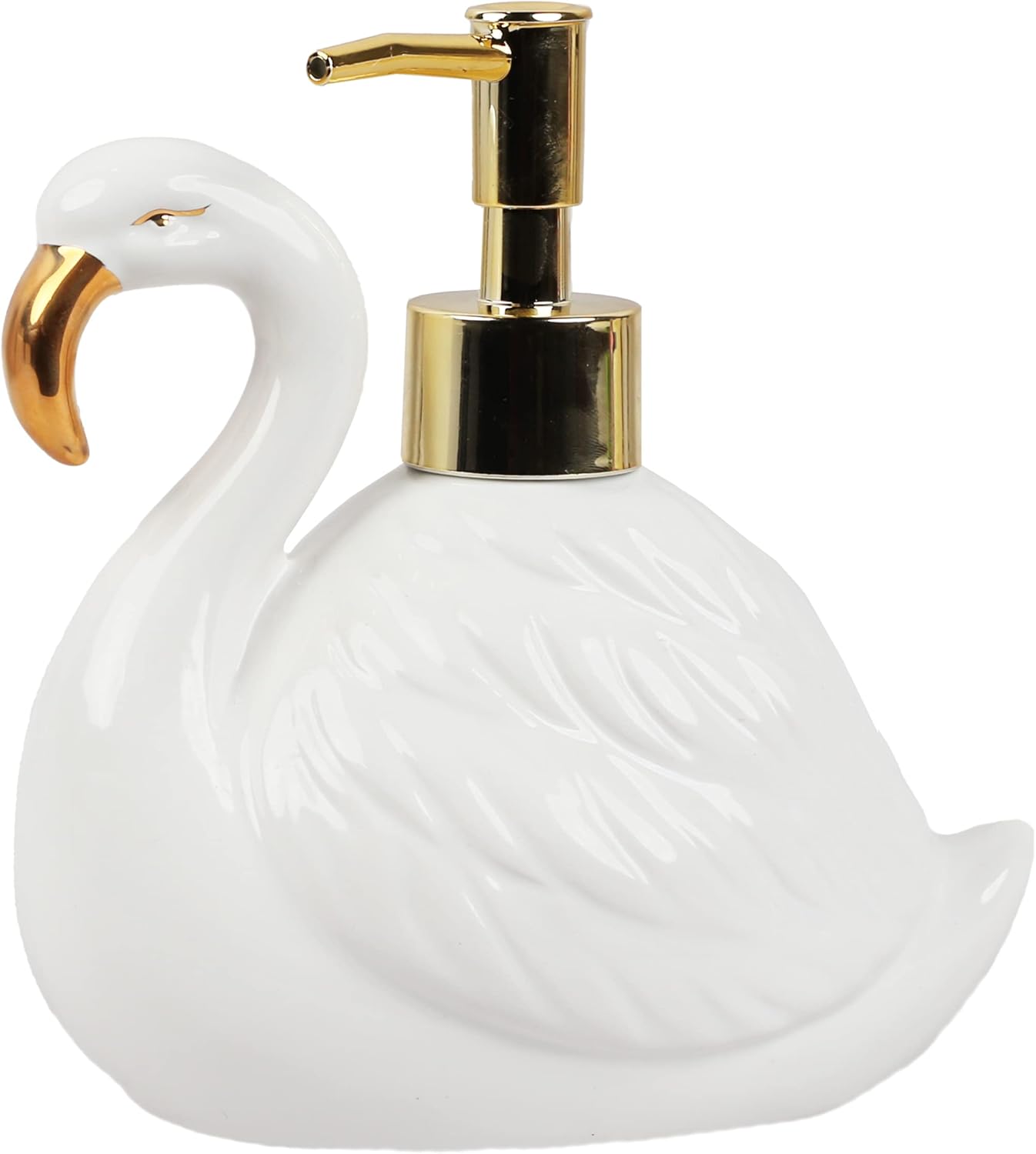Dispensador de jabón flamenco con bomba para fregadero de baño o cocina, cisne blanco