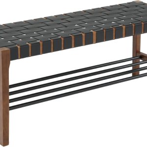 Kmax Banco de almacenamiento para entrada, con correas tejidas, para pasillo, entrada, dormitorio, esquina, color negro Kmax Banco de almacenamiento para entrada, con correas tejidas, para pasillo, entrada, dormitorio, esquina, color negro