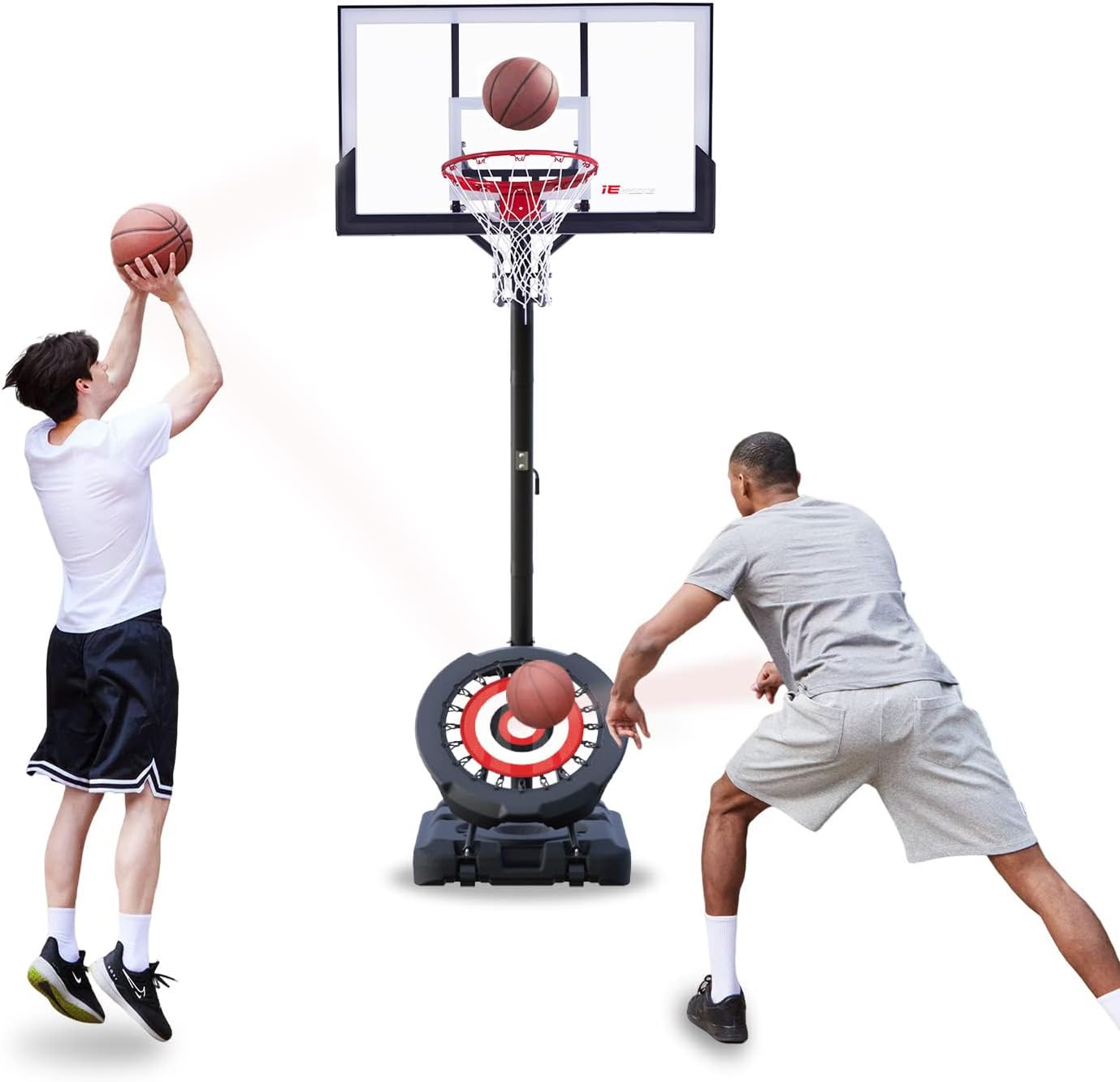 IE SPORTS Sistema de aro de baloncesto portátil, altura ajustable de 7 a 10 pies para adolescentes y adultos, aro de baloncesto al aire libre de 54