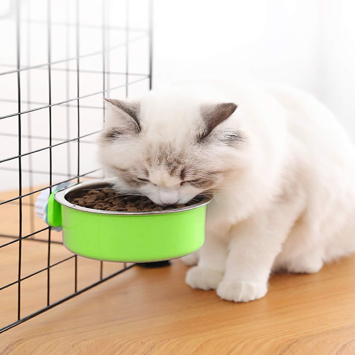 Cuenco extraíble de acero inoxidable para perros, comedero de alimentos y agua, taza para gatos, cachorros, pájaros, mascotas (grande, verde)