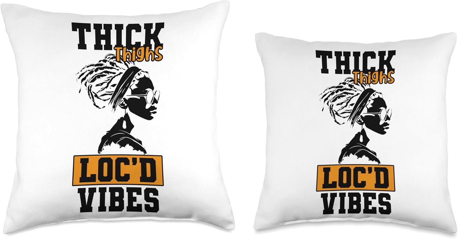 Thick Thighs Loc’d Vibes Afro Hair Black American African Throw Pillow, 18×18, Multicolor