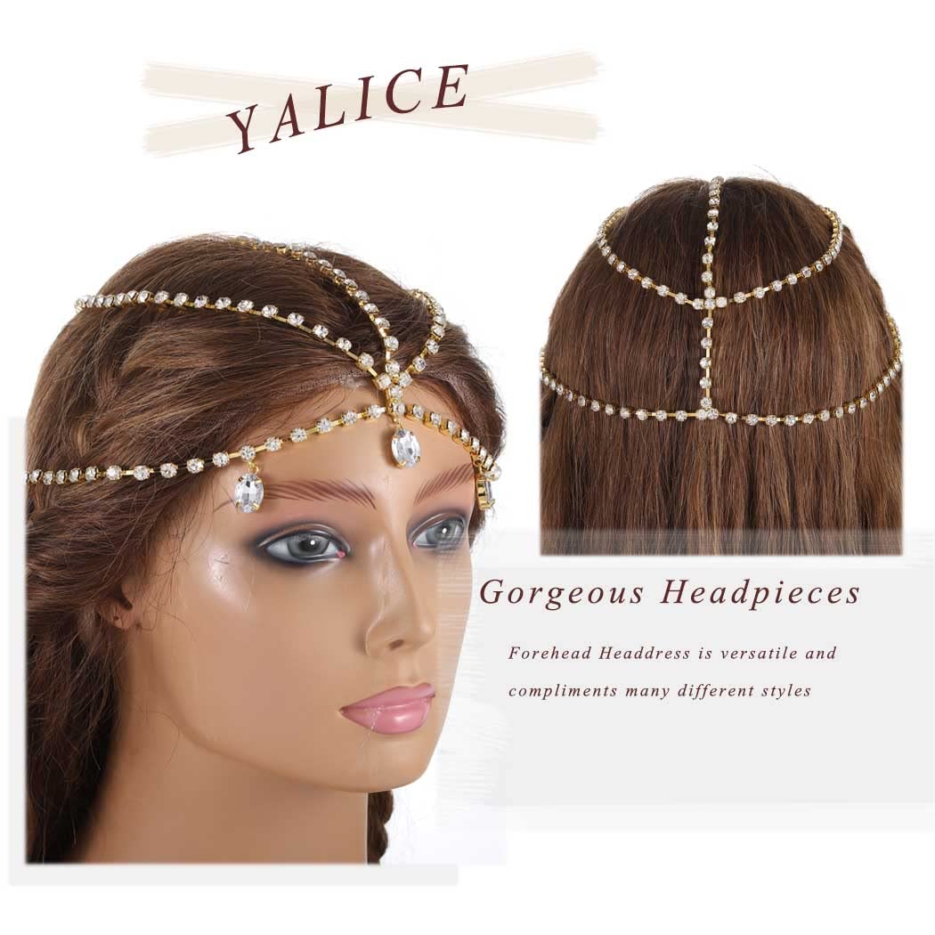 Yalice Cadena de cabeza en capas con diamantes de imitación, tocados brillantes para novia, diademas de cristal brillante, joyería para el cabello