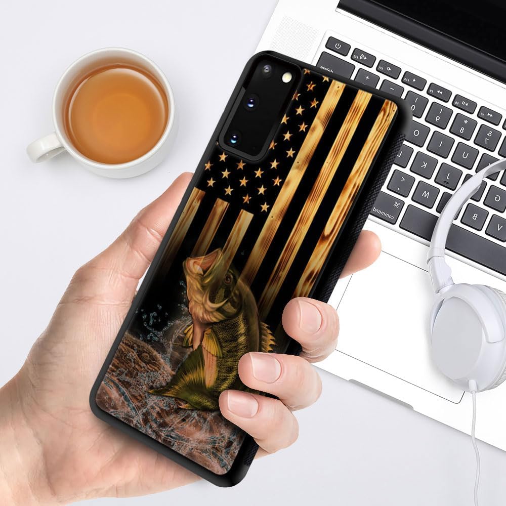 DJSOK Funda compatible con Samsung Galaxy S20 FE, diseño de madera con diseño de peces de bandera estadounidense y funda protectora de silicona suave