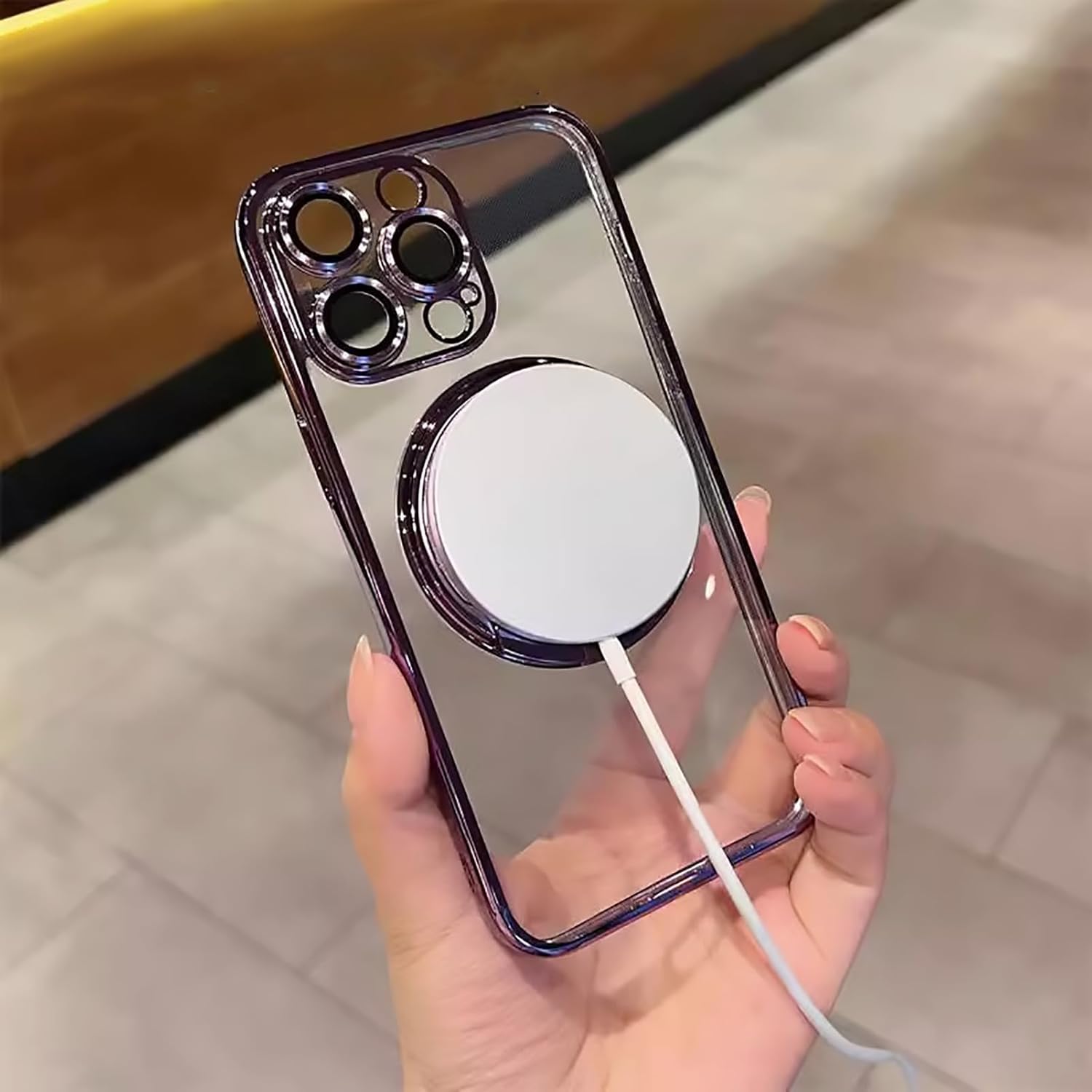 Uioeua – Funda magnética transparente compatible con iPhone 14 Pro, soporte transparente de lujo, funda MagSafe con protector completo de lente de