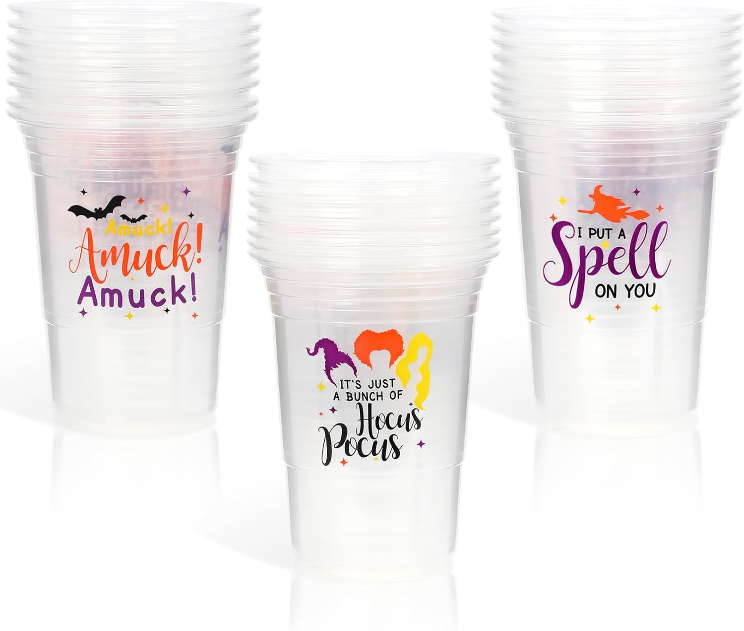 Nefelibata Vasos de plástico transparentes de 16 onzas para Halloween, reutilizables, para bebidas frías, juego de 24 vasos de película de