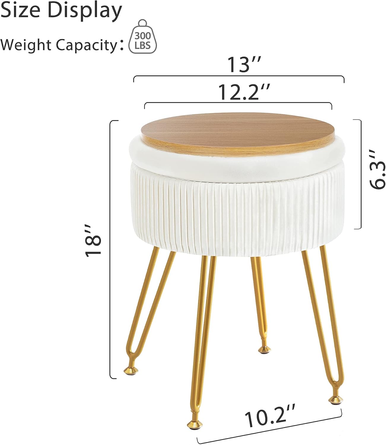 Taburete estilo otomano de terciopelo para almacenamiento, tapizado plisado, con patas de metal ideal para utilizarlo como mesa de café, taburete