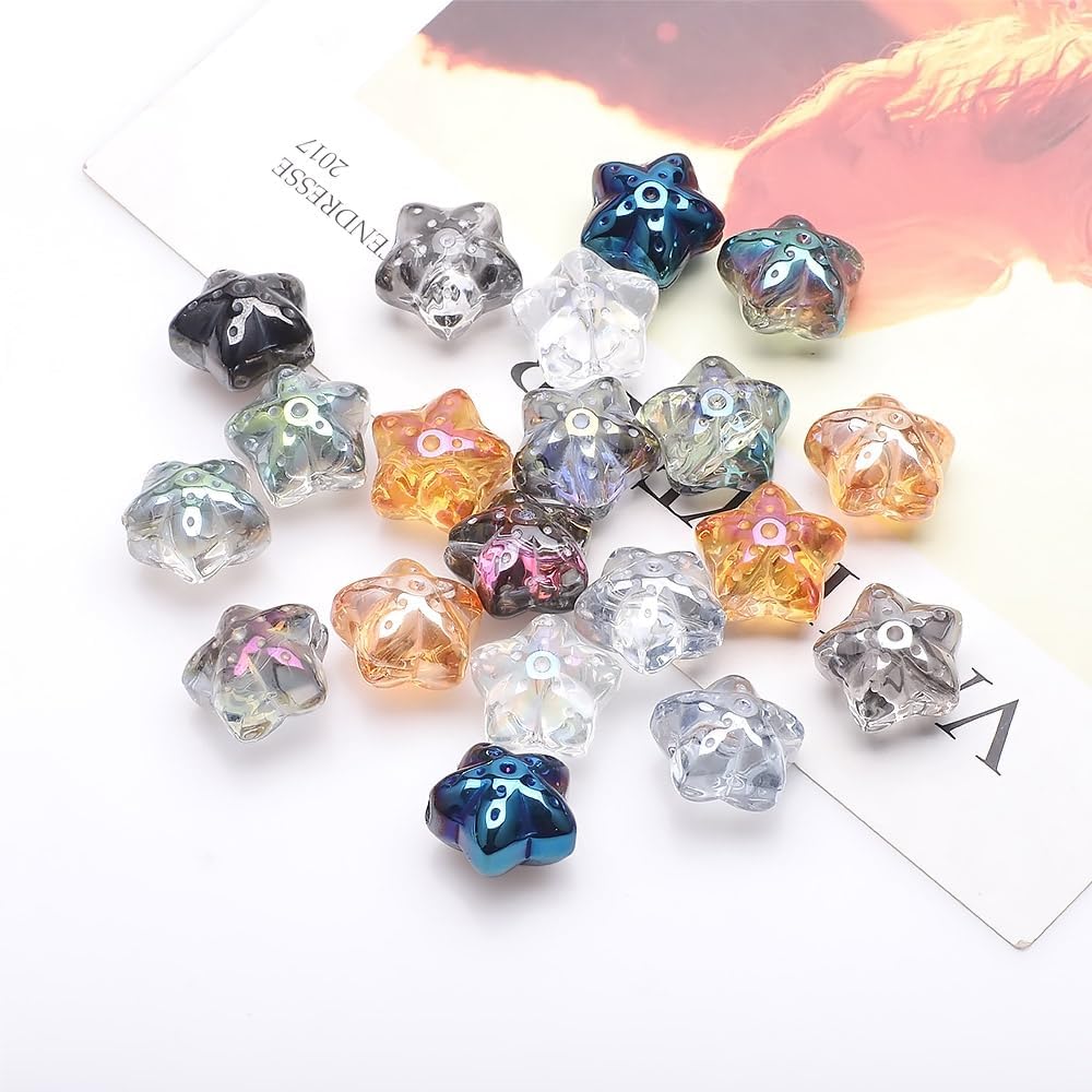 Rired 27 Cuentas de estrella para hacer joyas, 50 unidades, cuentas de vidrio grandes de 0.7 pulgadas para manualidades, coloridas y bonitas cuentas