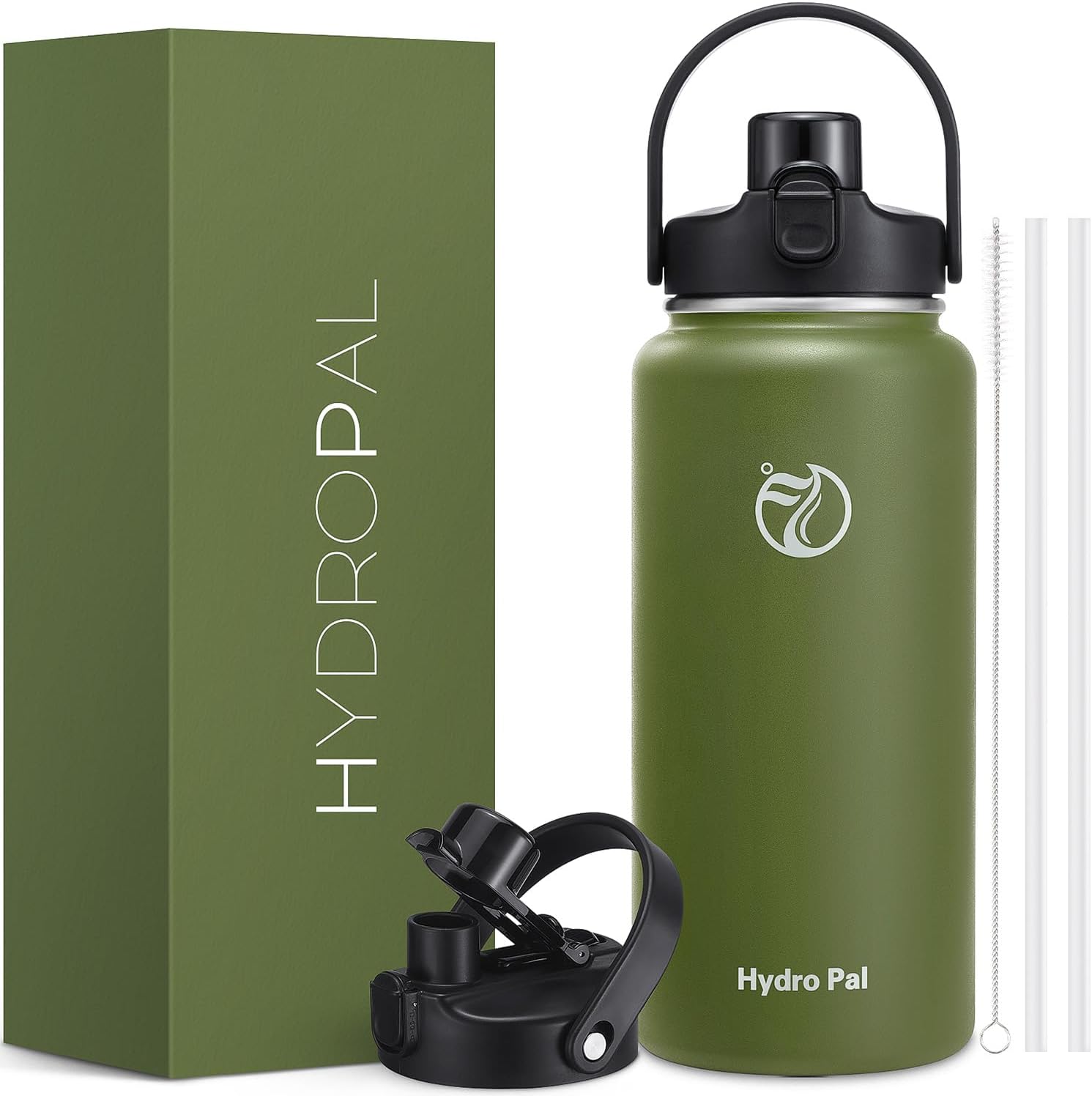 Botella de agua aislada de medio galón con tapa 2 en 1 (tapa para beber  tapa con pajilla), botellas de agua de acero inoxidable de doble pared de