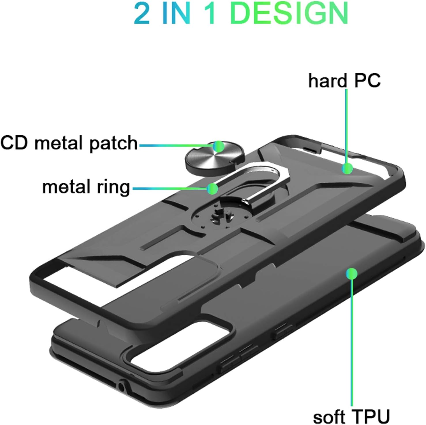 Funda para Galaxy S20 Fe, de doble capa, a prueba de golpes, con soporte de anillo giratorio de 360, adecuado para Samsung Galaxy S20 Fe (negro)