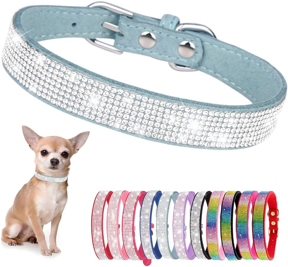 Lindo collar para perro con diamantes de imitación brillantes, elegante collar de cristal con purpurina bonita joya suave para gatos de raza