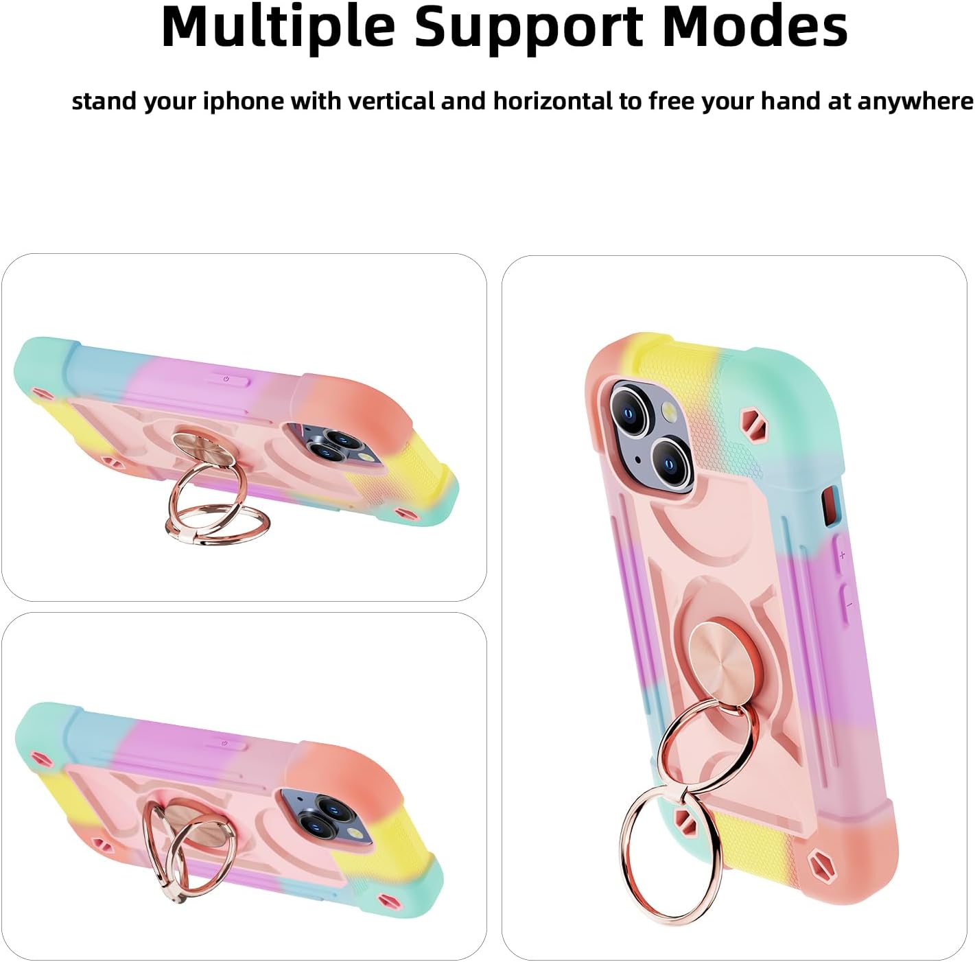 Funda compatible con iPhone 15 Plus de 6.7 pulgadas, resistente a prueba de golpes, de grado militar, con soporte de anillo, protector de pantalla