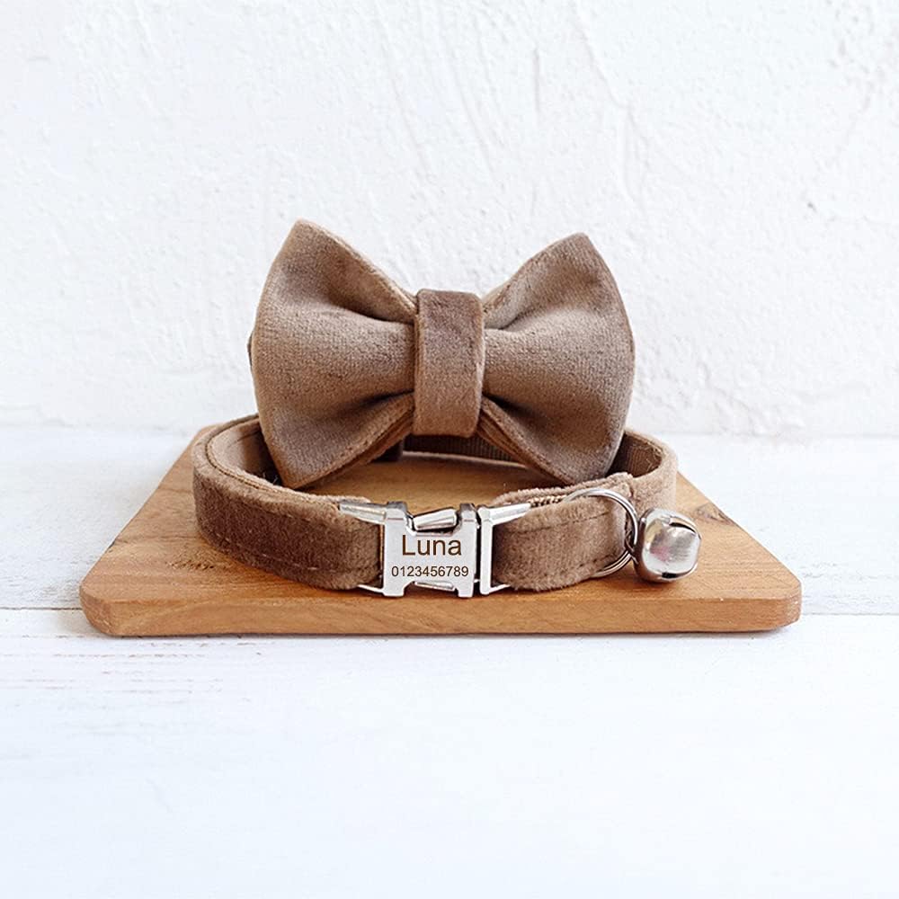 Collar de gato personalizado con nombre, número de teléfono grabado, personalizado con campana para perros pequeños, cachorros, gatitos