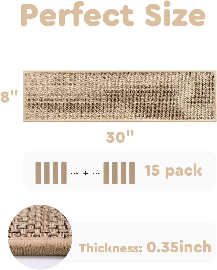 PADOOR Peldaños de escalera antideslizantes, con respaldo de goma para peldaños de madera, 7 alfombras sin residuos para niños y perros, 8 x 30