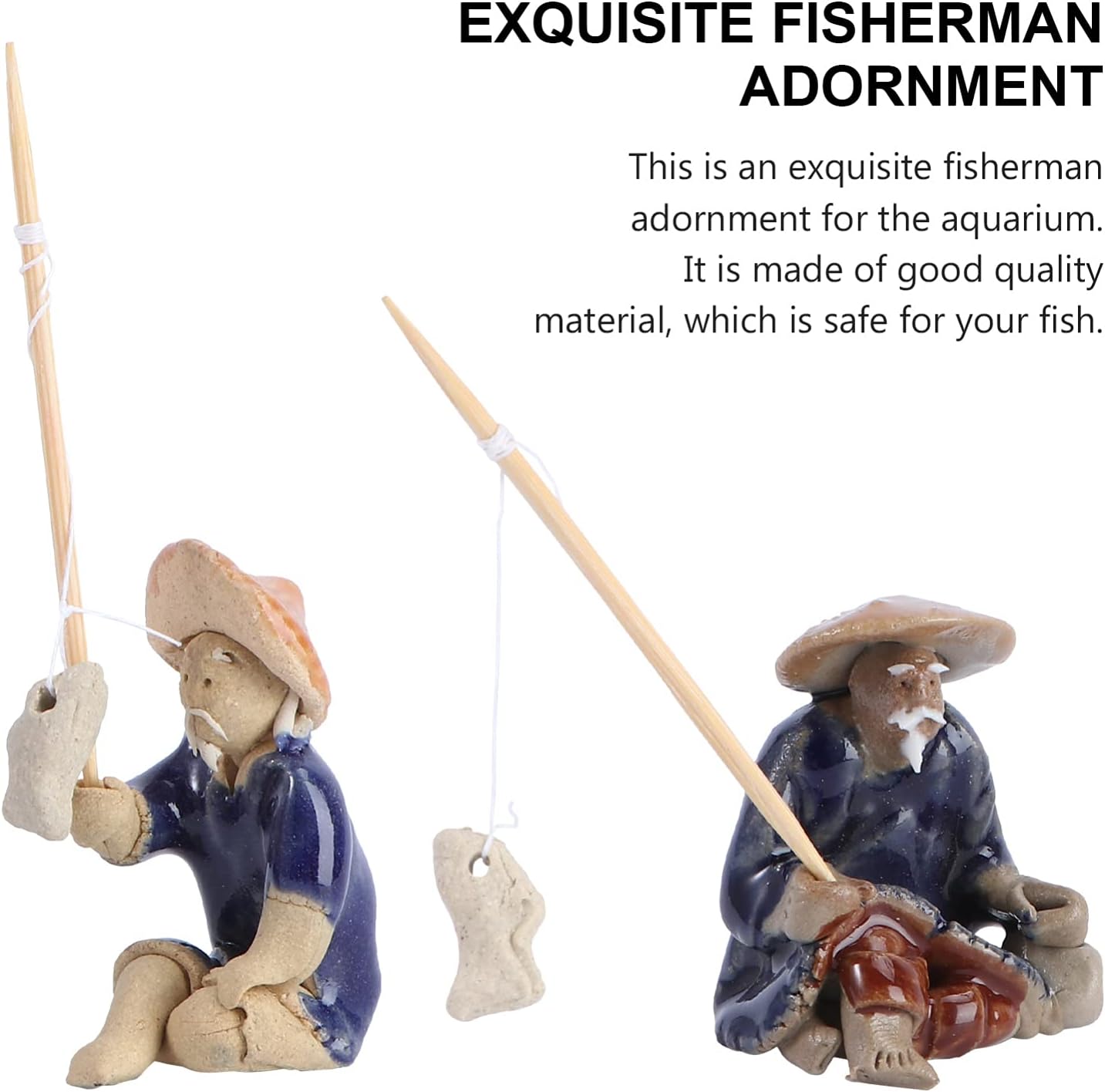 Yardwe Mini estatua de pescador de jardines de hadas, estatua de anciano, estatua de cerámica exótica, ambientes exóticos, bonsái, decoración de