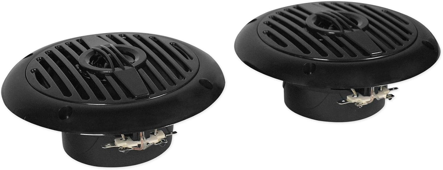 Rockville Par de altavoces marinos MS40B negros de 4 pulgadas y 200 vatios, compactos y potentes y Pyle Radio estéreo Bluetooth marina de 12 V,