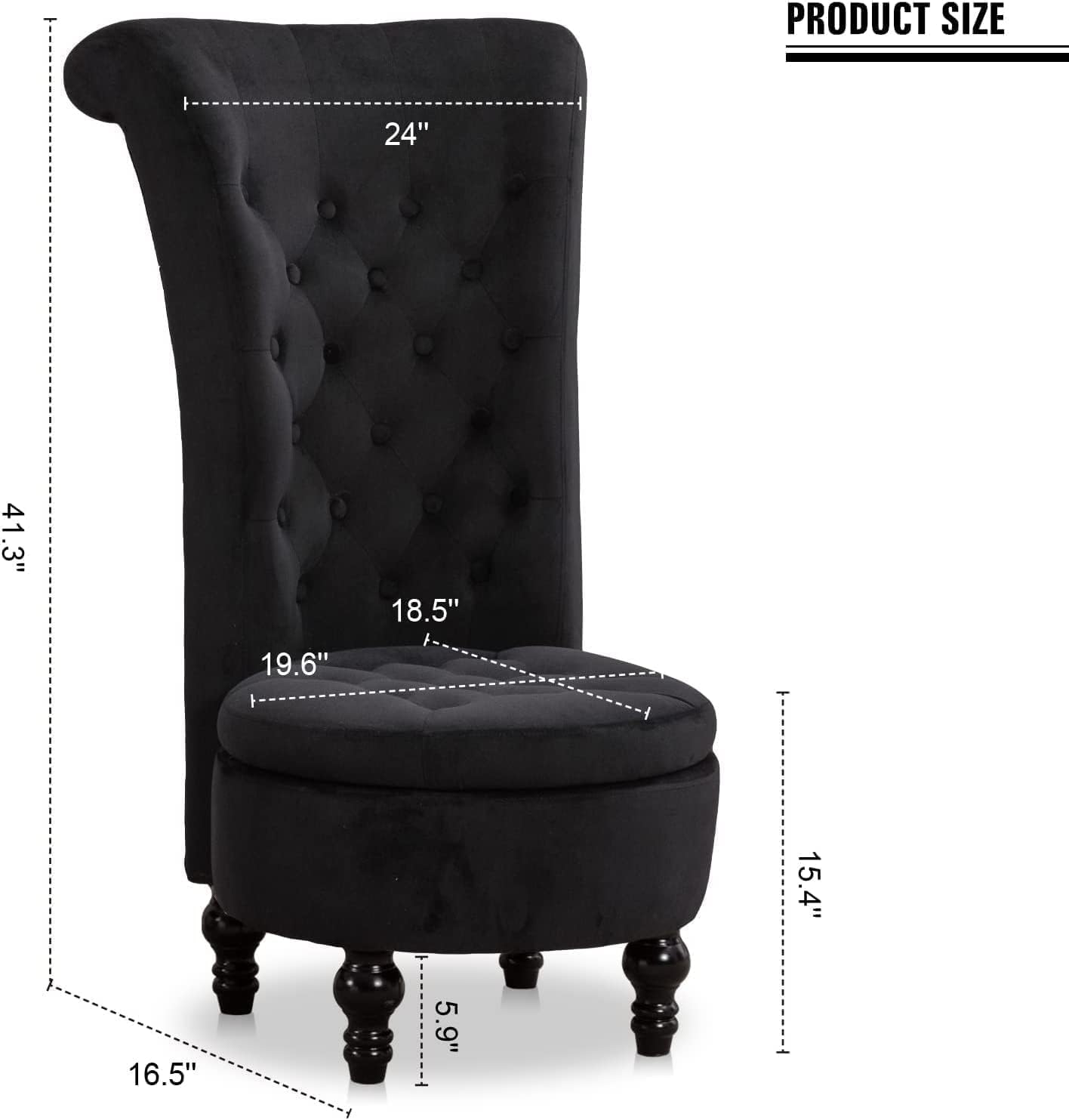 Icoget Silla gótica Queen of Thrones, silla de terciopelo negro con respaldo alto con botones acolchonados, silla decorativa sin brazos con espacio