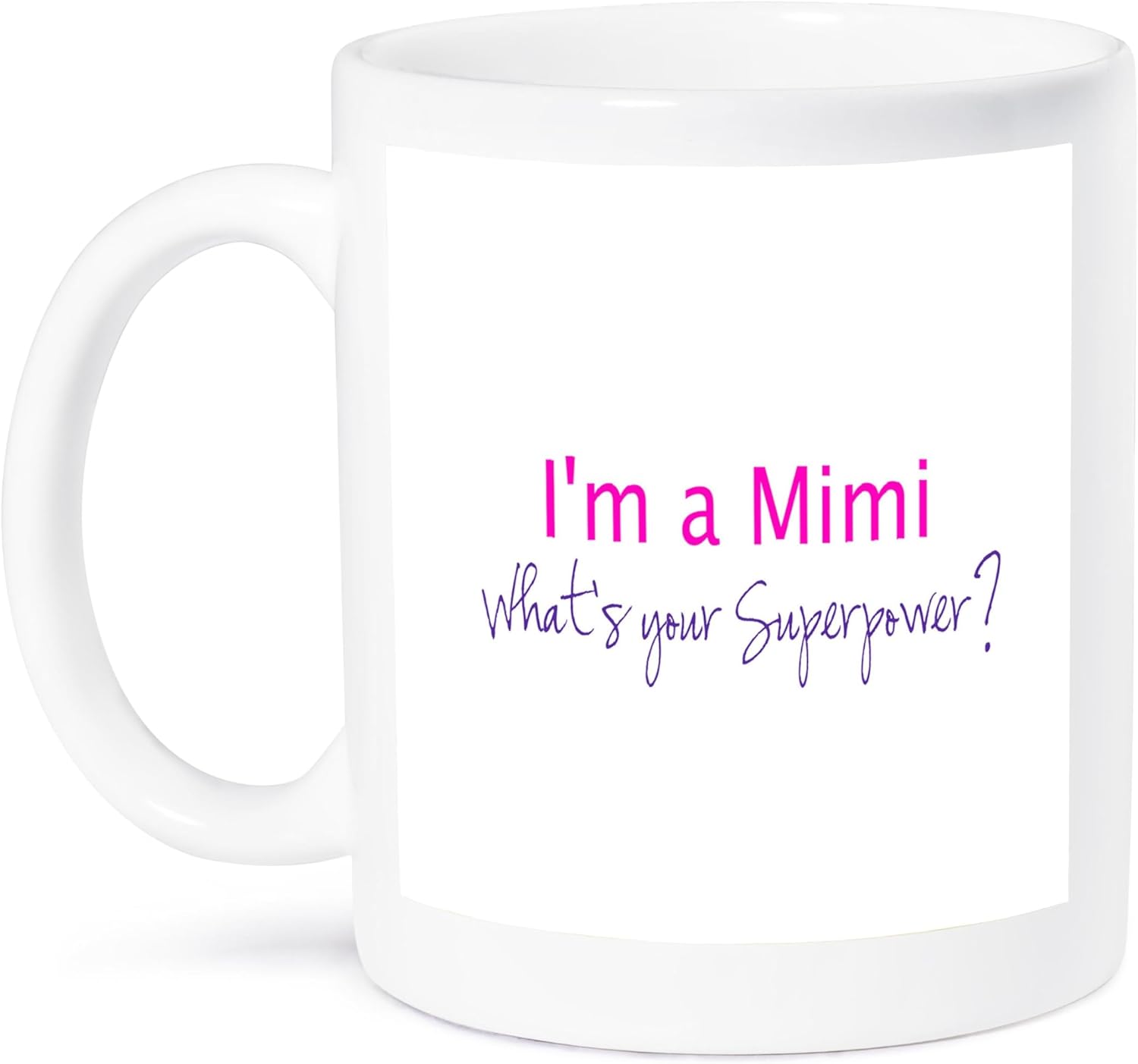 3dRose mug_193745_1 Im a Mimi Whats Your Superpower – Taza de cerámica con texto en inglés Im a Mimi Whats Your Superpower, color rosa intenso, 11