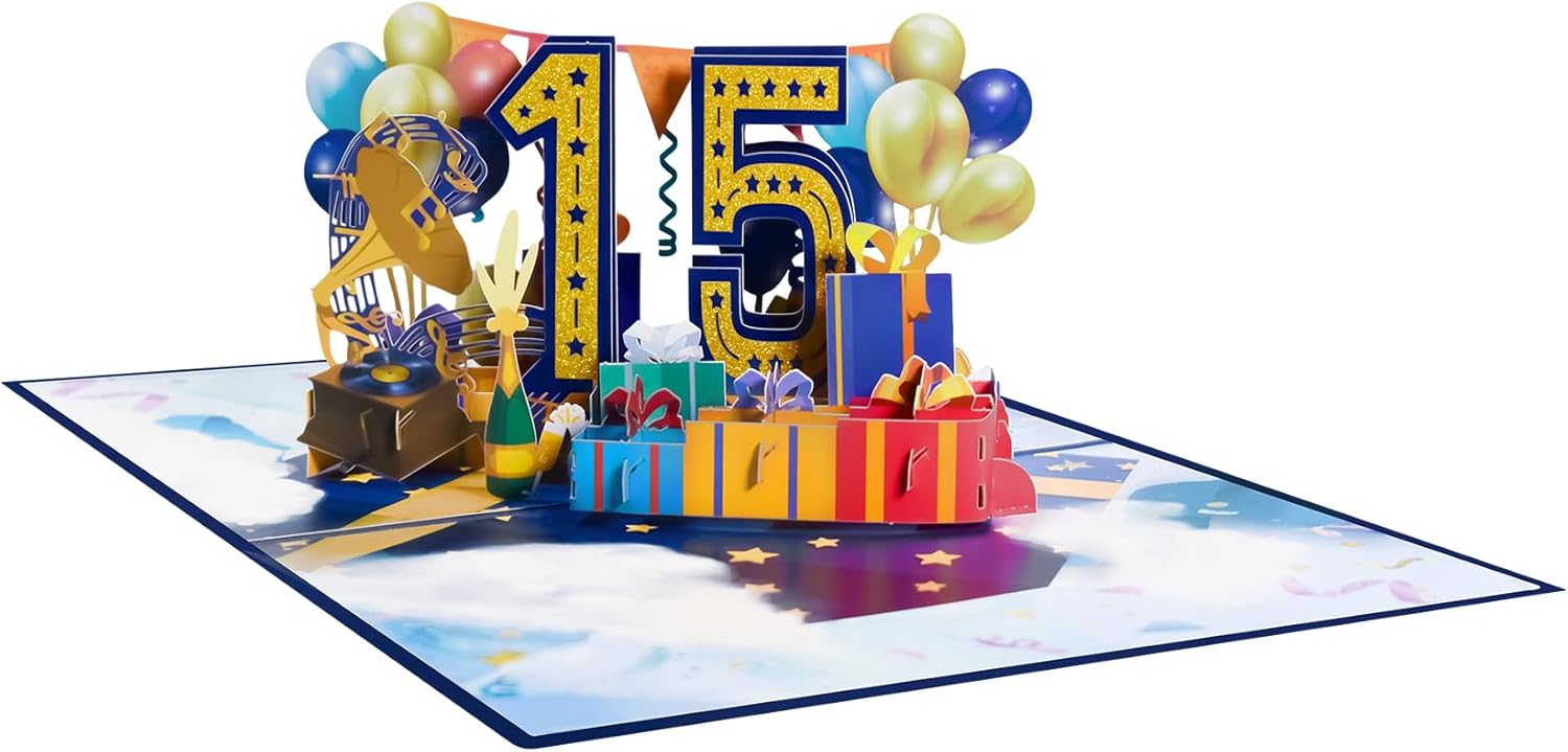 GREETING ART Tarjeta de feliz cumpleaños 15, tarjeta de aniversario de boda 15 para marido y esposa, tarjeta de cumpleaños de 15 años para