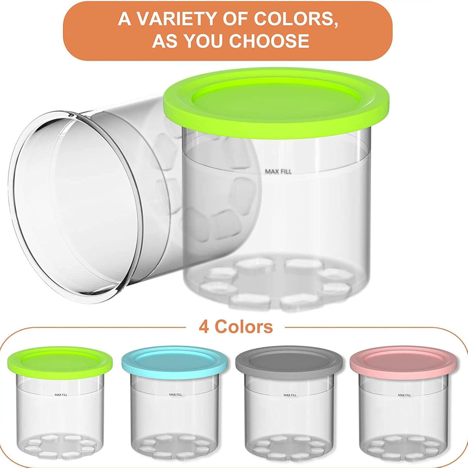 EVANEM 246 Pintas Creami Deluxe, para tazas de Creami Ninja, recipientes de crema reutilizables de 16 onzas, a prueba de hojas, compatibles con la