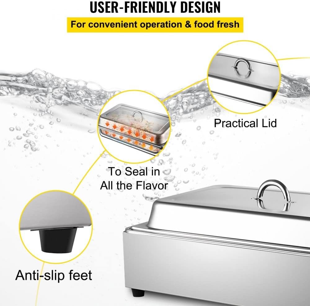 Mesa de vapor comercial para calentar alimentos con tapa, calentadores eléctricos de sopa de 1 olla de tamaño completo, equipo de buffet Bain Marie
