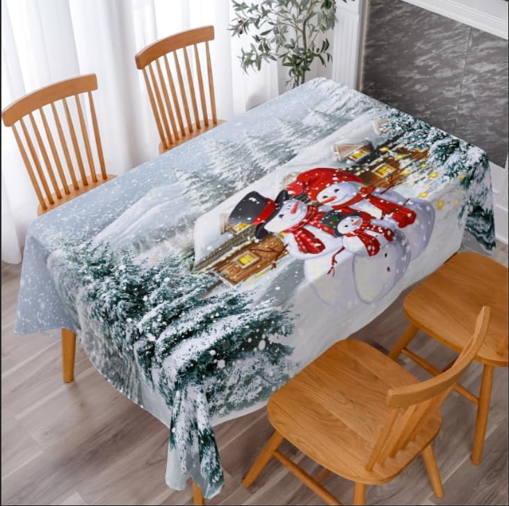 Lepuho – Mantel rectangular de Año Nuevo, 60 x 84 pulgadas, mantel rectangular de Año Nuevo, muñeco de nieve, invierno, impermeable, resistente a